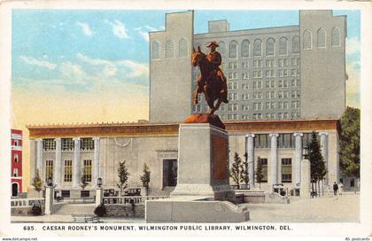 B517 US Wilmington Delaware Caesar Rodney's Monument Public Library postcard