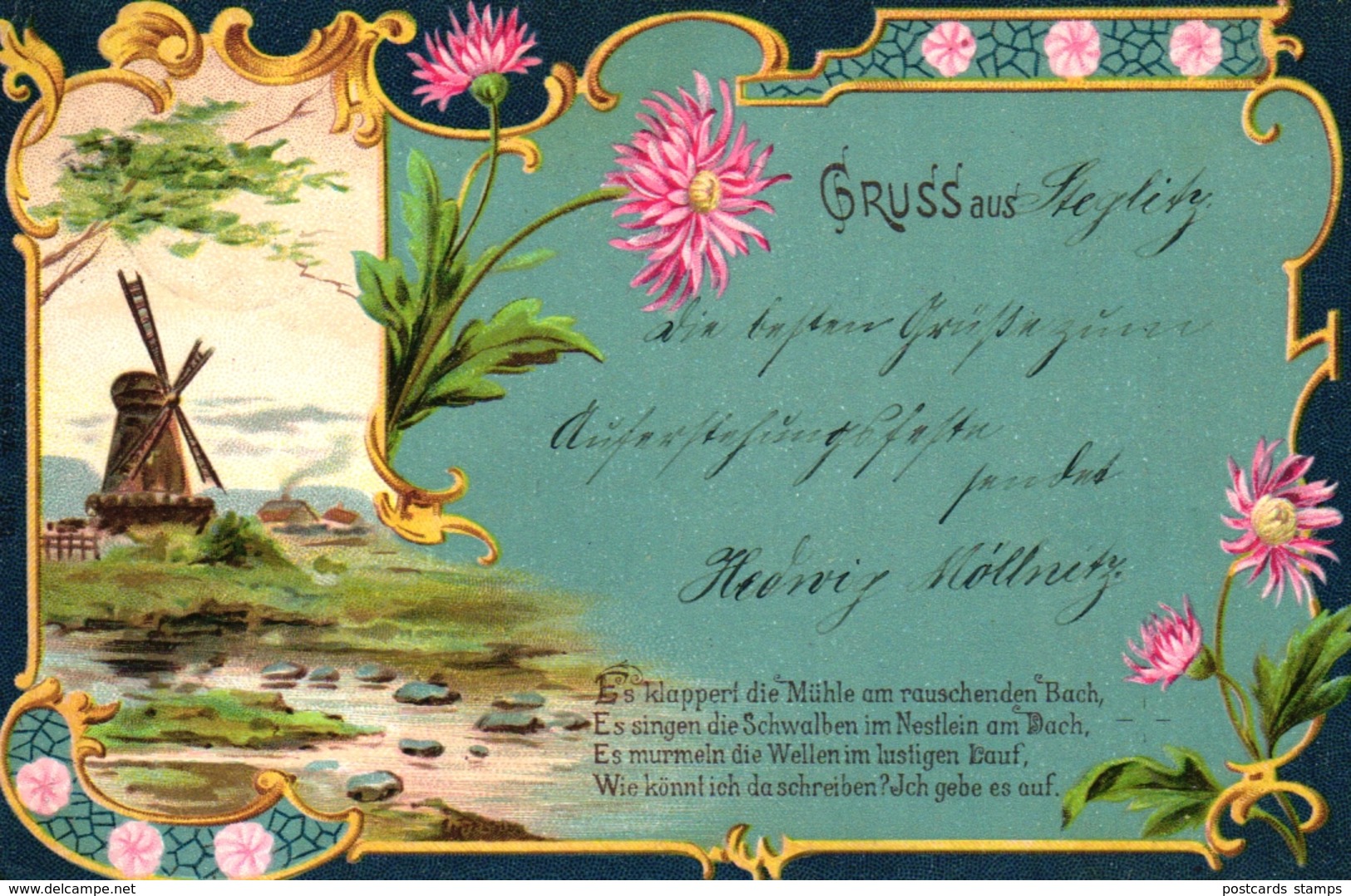 Steglitz, Grusskarte, Vorder- u. rückseitig illustriert (sehr selten !!!), 1900