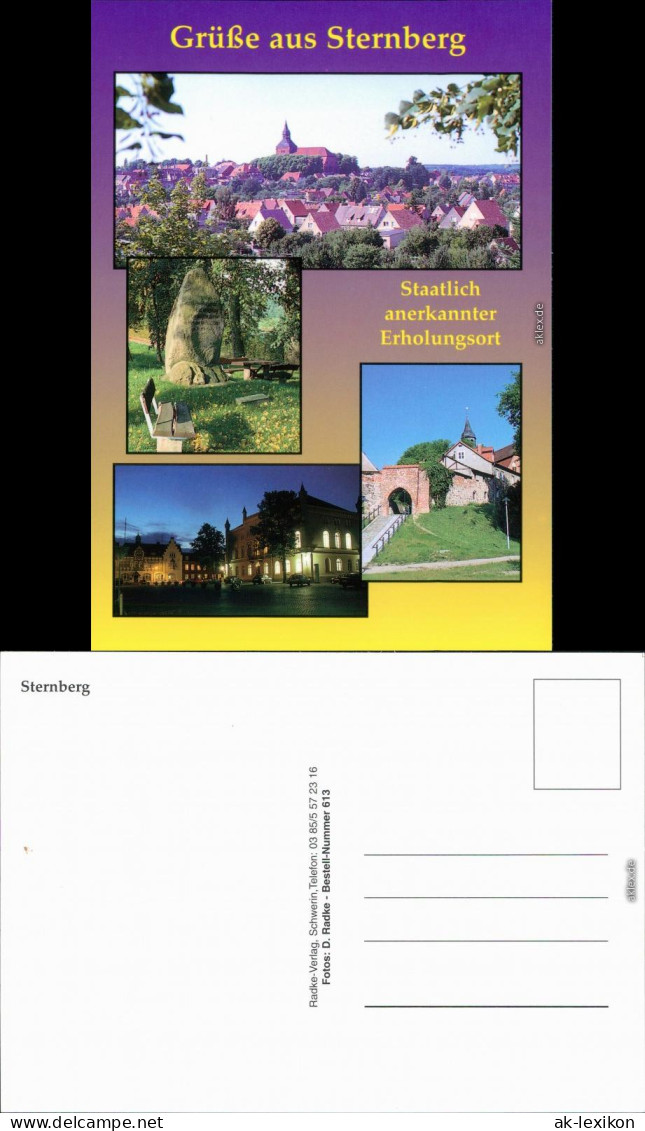 Sternberg (Mecklenburg) Teilansicht mit Kirche, Gedenkstein, Marktplatz 2000