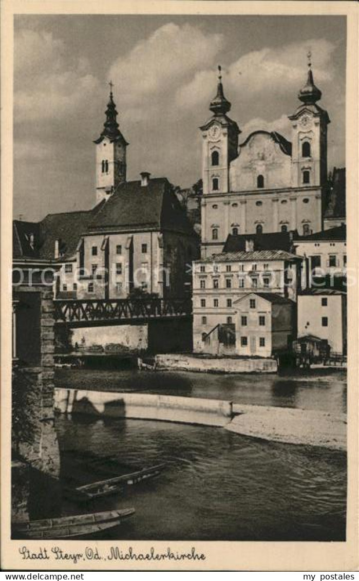 Steyr Enns Oberoesterreich Partie an der Enns Bruecke Michaelerkirche