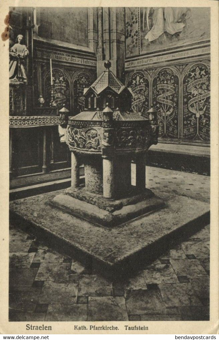 STRAELEN, Katholische Pfarrkirche, Taufstein (1946) AK