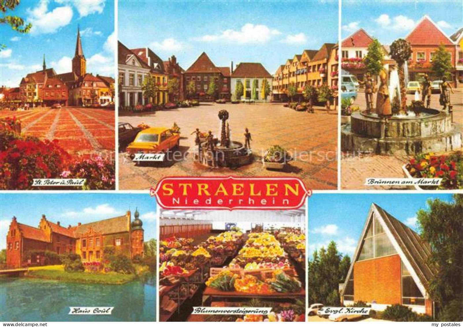 Straelen St Peter und Paul Haus Coul Markt Brunnen Blumenversteigerung Ev Kirche