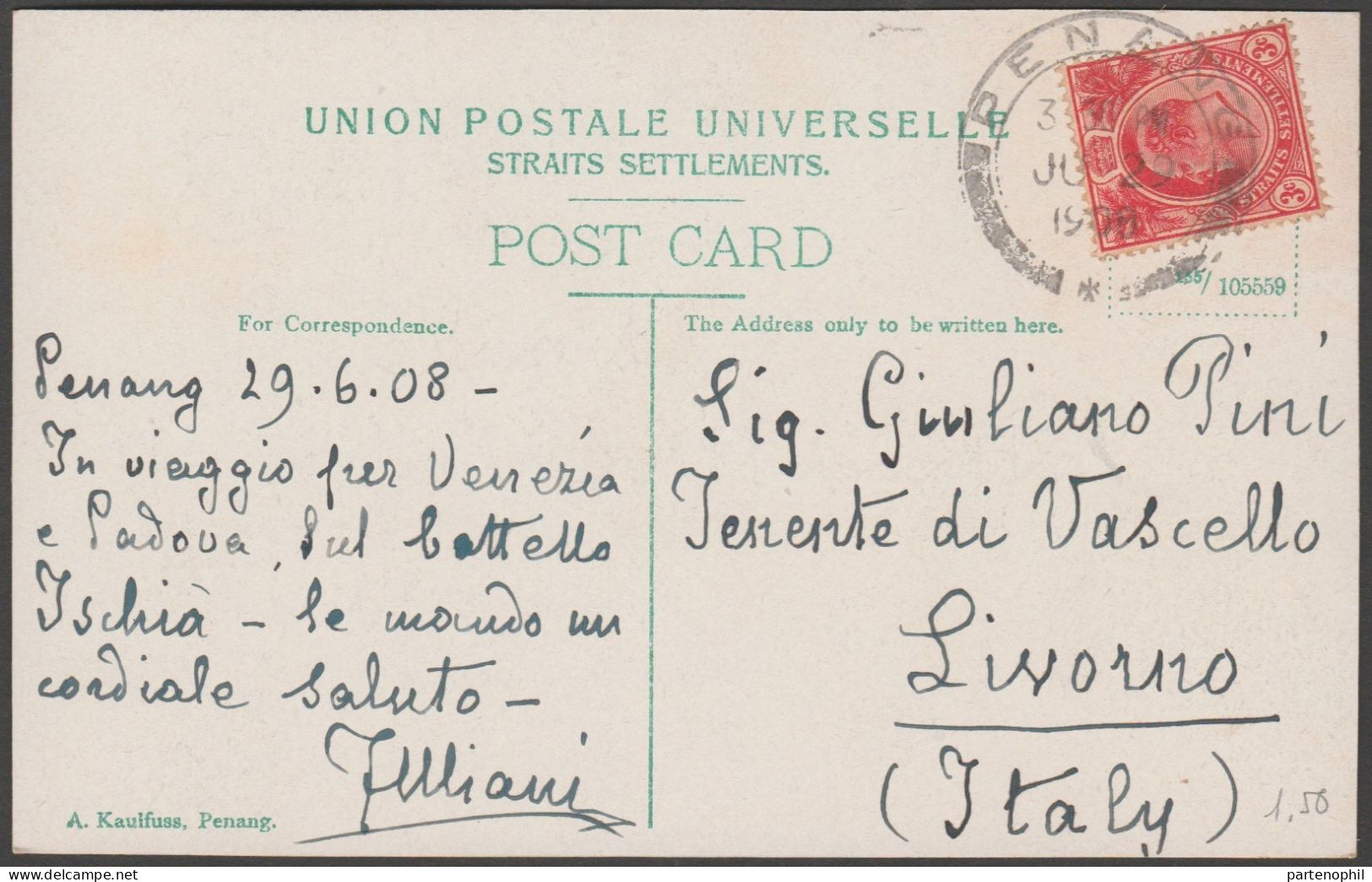 Straits Settlements - Malesia - Penang - Postcard - 29/06/1908