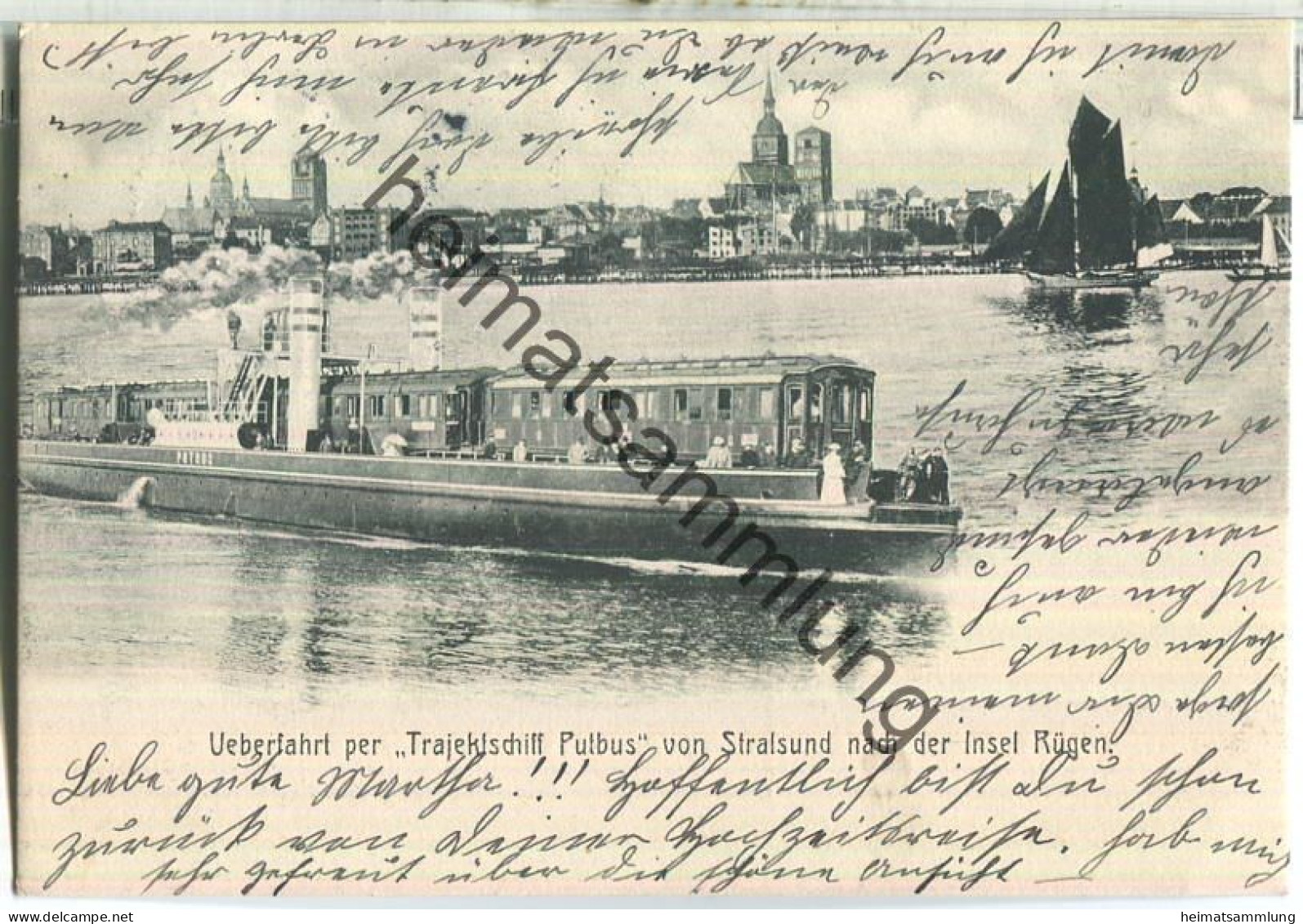 Stralsund - Überfahrt per Trajektschiff Putbus von Stralsund nach der Insel Rügen - Eisenbahn