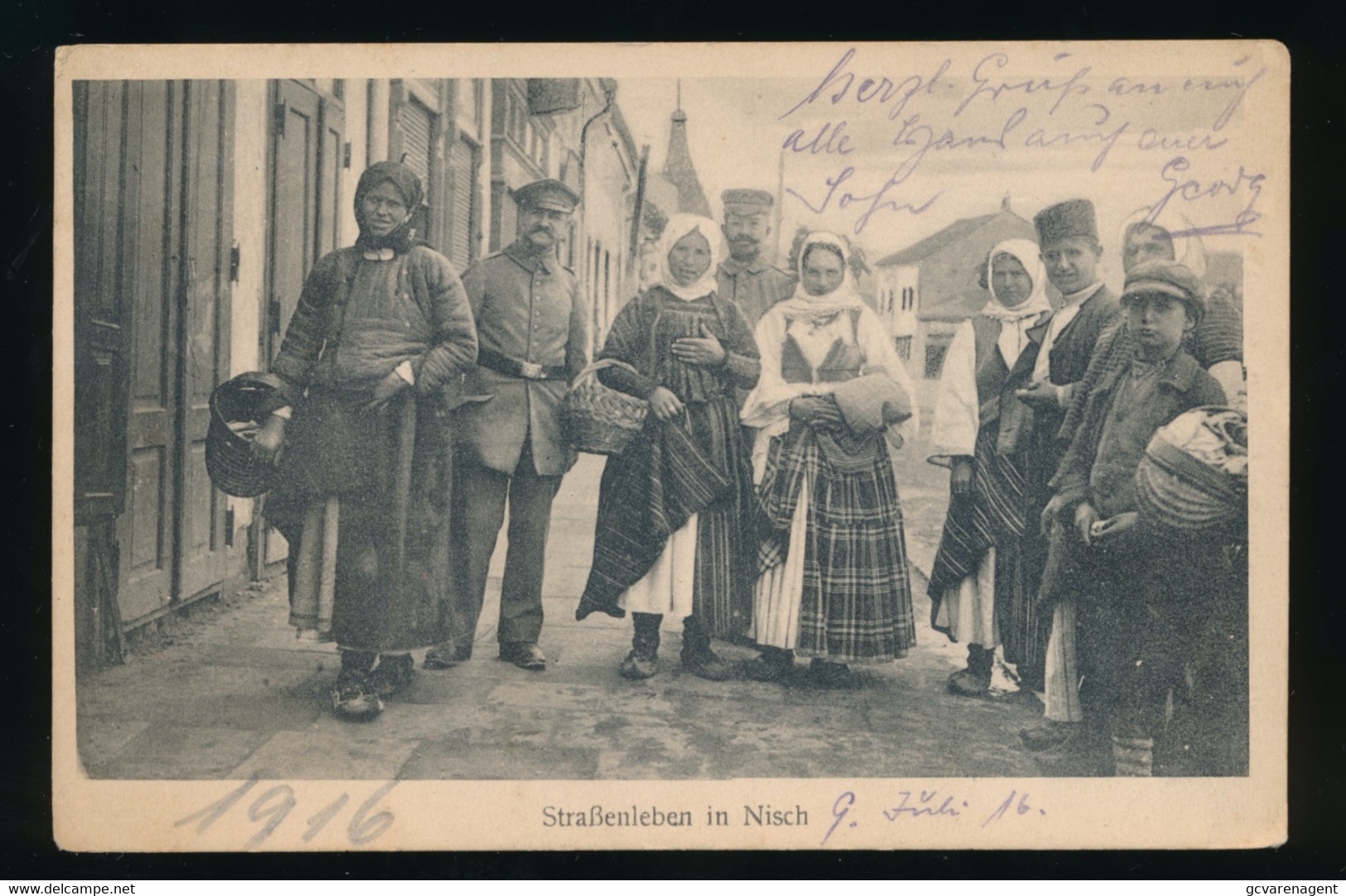 STRASSENLEBEN IN NISCH    2 SCANS  FELDPOST  1916