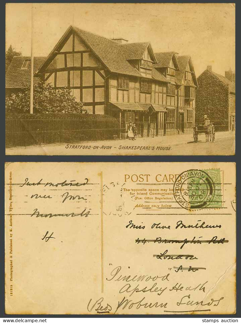 Stratford-on-Avon Shakespeare's House Birthplace, Street Scene 1908 Old Postcard