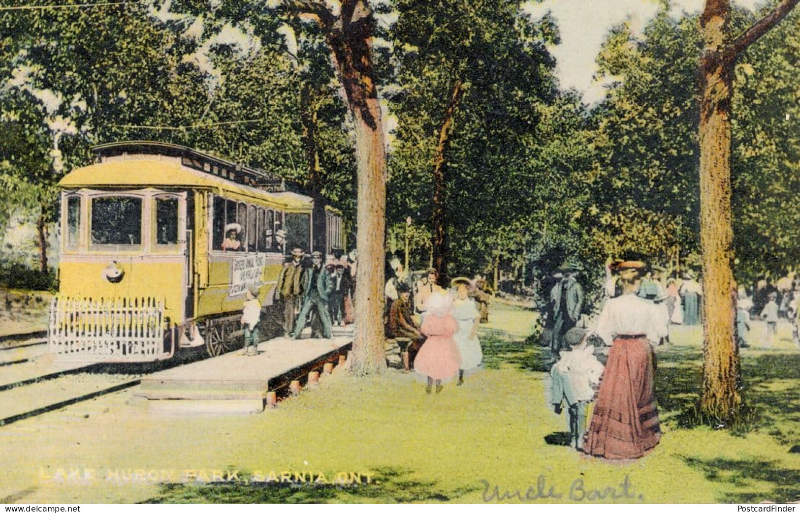 Street Car Trolley Lake Huron Park Sarnia Ontario Canada Old Postcard