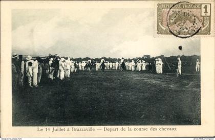 CPA Brazzaville Französisch-Kongo, Start des Pferderennens, 14. Juli