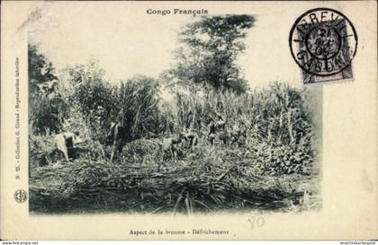 CPA Französisch Kongo, Einheimische lichten den Busch