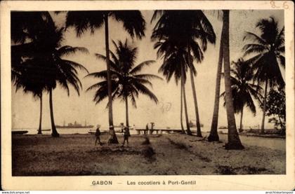 CPA Port Gentil Gabun, Kokospalmen am Hafen