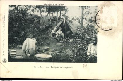 CPA Französisch Kongo, Buschleben, Europäer im Lager