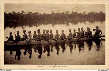 CPA Gabun, sur l'Ogooue, Ecolieres en pirogue