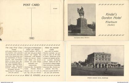 sudan, KHARTOUM, Kindel's Gordon Hotel, Statue (1910s) Double Postcard