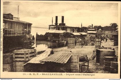 CPA Brazzaville Französisch Kongo, Abfahrt in Richtung Oubangui