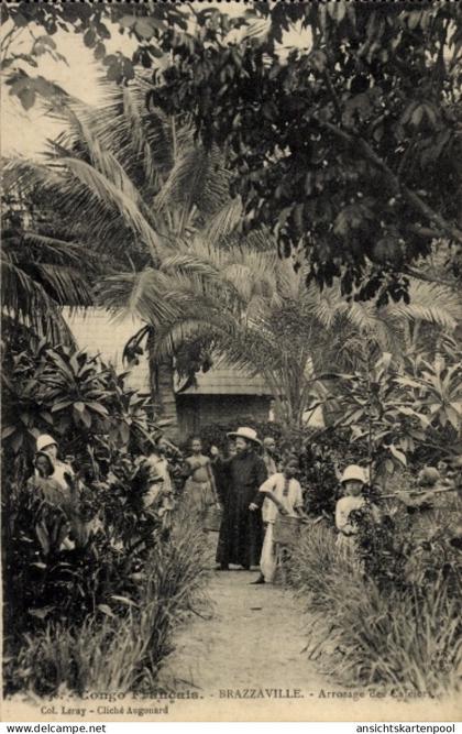 CPA Brazzaville Französisch Kongo, Arrosage des Caféiers