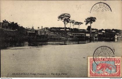 CPA Brazzaville Französisch Kongo, Congo, Flussansicht, Schiffe, Bäume