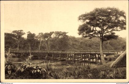 CPA Brazzaville Französisch-Kongo, Holzbrücke über den Djoue
