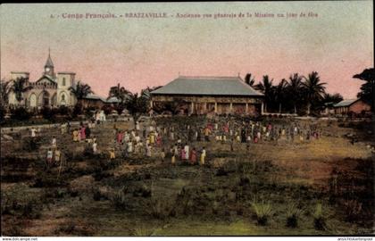 CPA Brazzaville Französisch Kongo, Missionsstation an einem Festtag