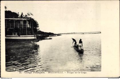CPA Brazzaville Französisch-Kongo, Piroge auf dem Kongo