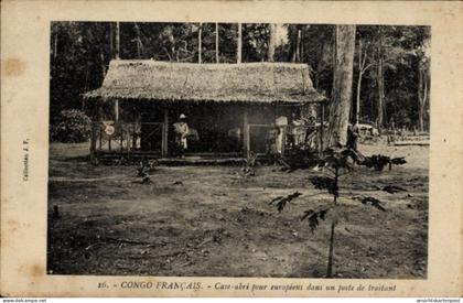 CPA Congo Französisch Kongo, Unterkunft für Europäer in einem Handelsposten