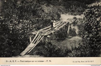 CPA Gabun Französisch Äquatorialafrika, Rustikale Brücke über einen Bach, Brücke