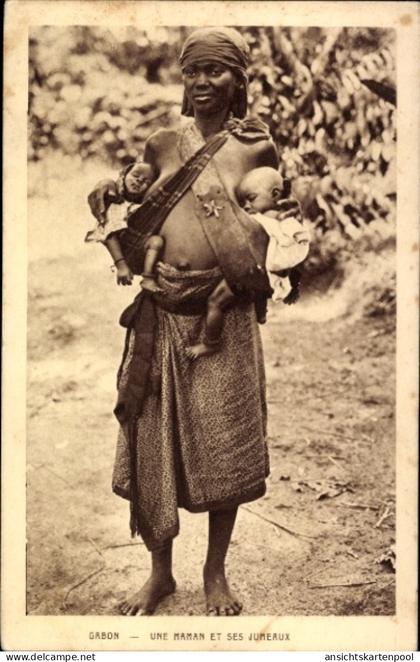 CPA Gabun, Mutter mit Zwillingen