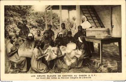 CPA Libreville Gabun, die heiligen Schwestern der Unbefleckten Empfängnis von Castres, Mattenknüpfen