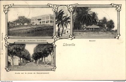 CPA Libreville Gabun, Hotel du Lieutenant Gouverneur, Place du Gouvernement, Marché