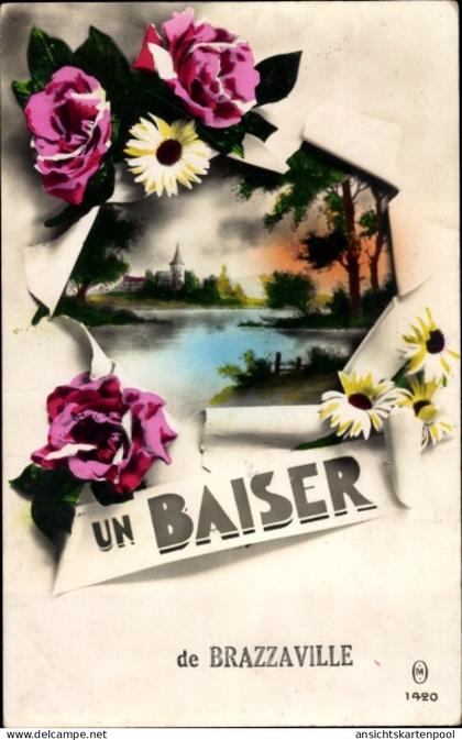 Passepartout CPA Brazzaville Französisch Kongo, Durchblick, Teilansicht, Rosen