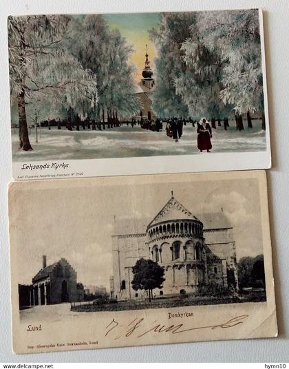1902 SVEZIA lotto 2 cartoilne LUND+LEKSAND+cartolina LUND viaggiata+altra nuova-O397