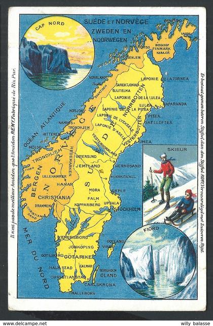 +++ CPA - Carte Géographique - SUEDE - NORVEGE - NORGE - Zweden en Noorwegen - Pub Publicité REMY   //