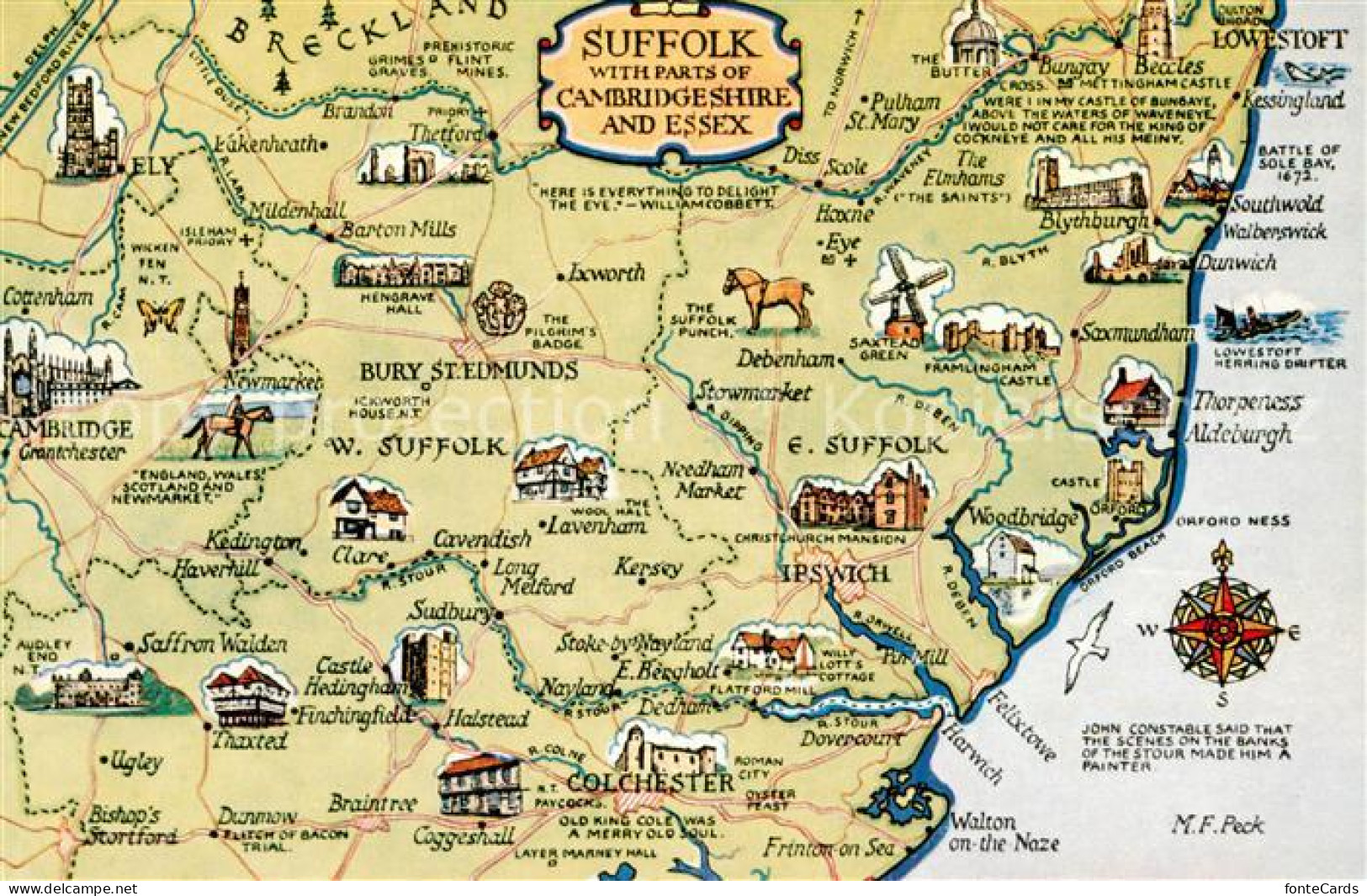 Suffolk UK Karte Suffolk with Parts of Cambridgeshire and Essex