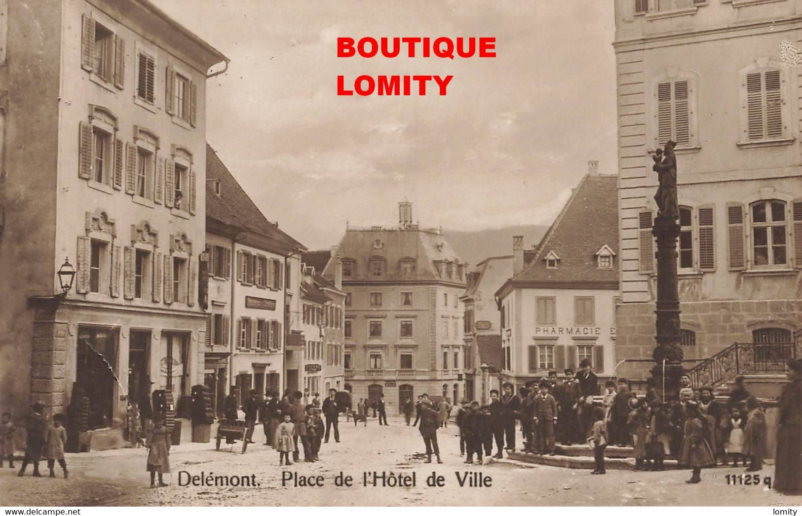Suisse Delemont cpa carte photo place de l' hotel de ville + timbre cachet Delemont 1927