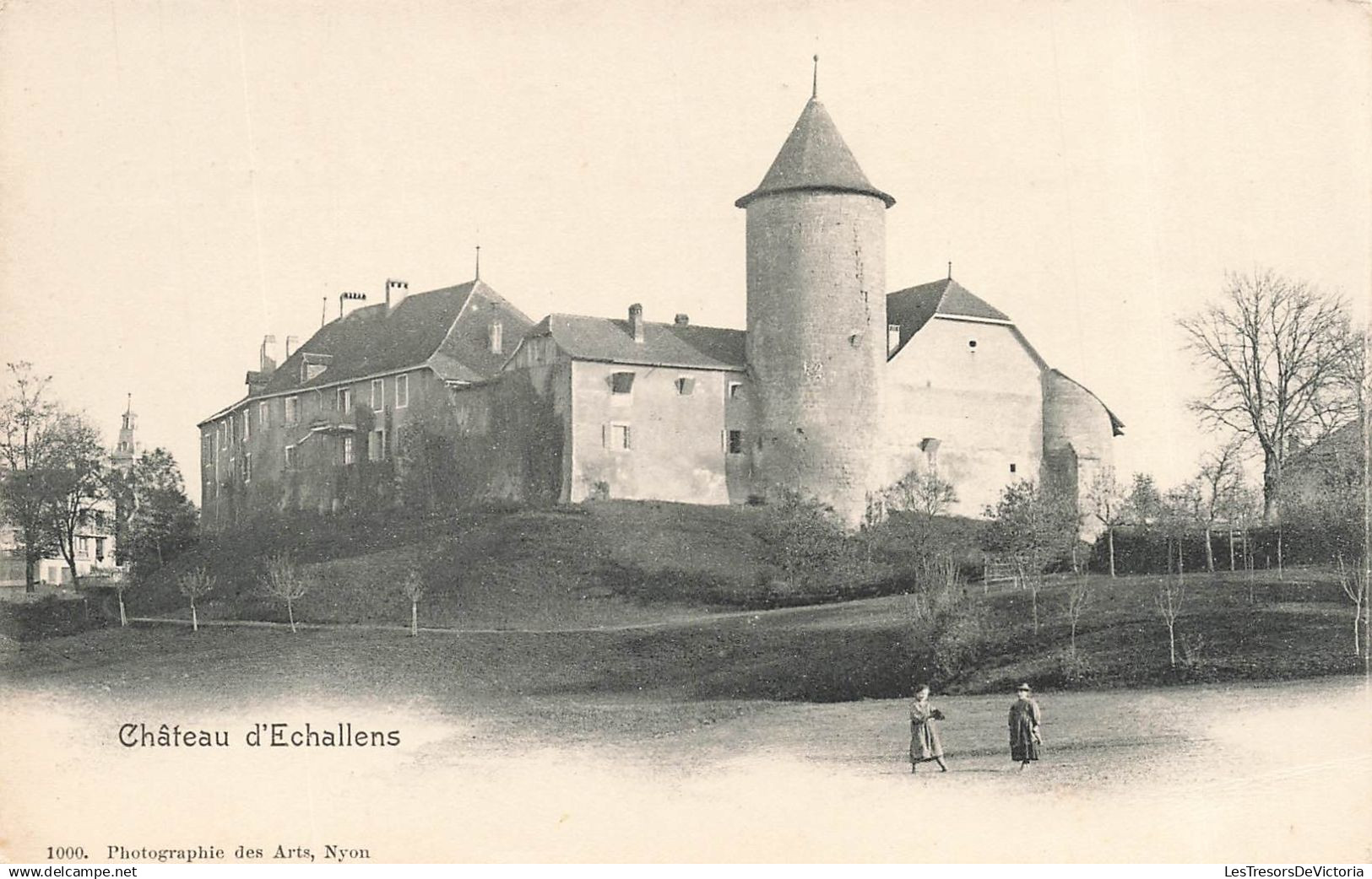 SUISSE - Echallens - Château d'Echallens - Vue latérale - Cour et bois - Animé - Carte postale ancienne
