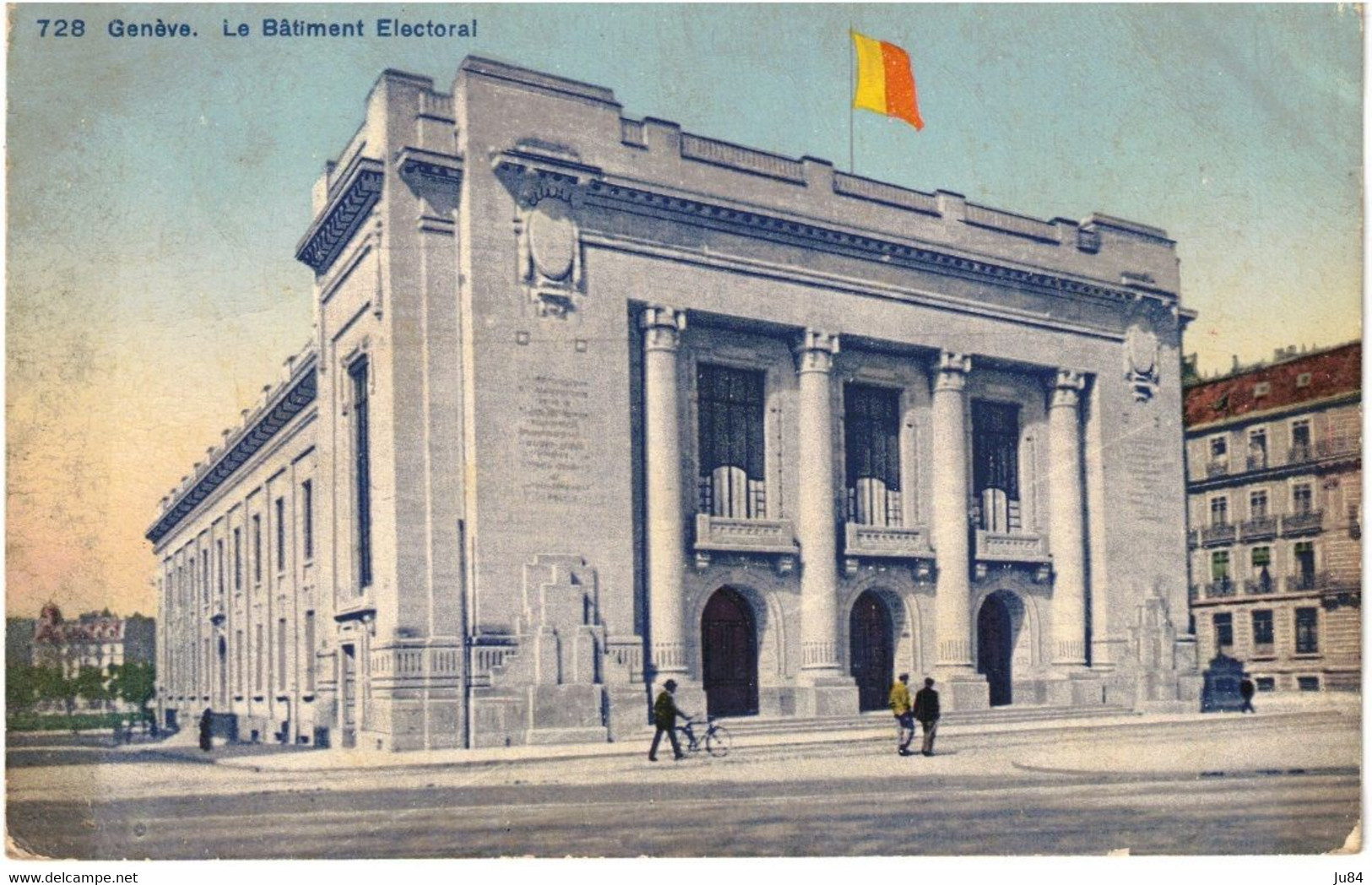 Suisse - Genève - Le Bâtiment Electoral - Carte postale pour Lyon - Affranchissement Bloc de 5 - 13 juillet 1922