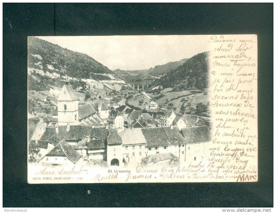 Suisse JU - Ste Sainte Ursanne ( vue generale obliteration facteur boitier Glere Ed. Louis Burgy )
