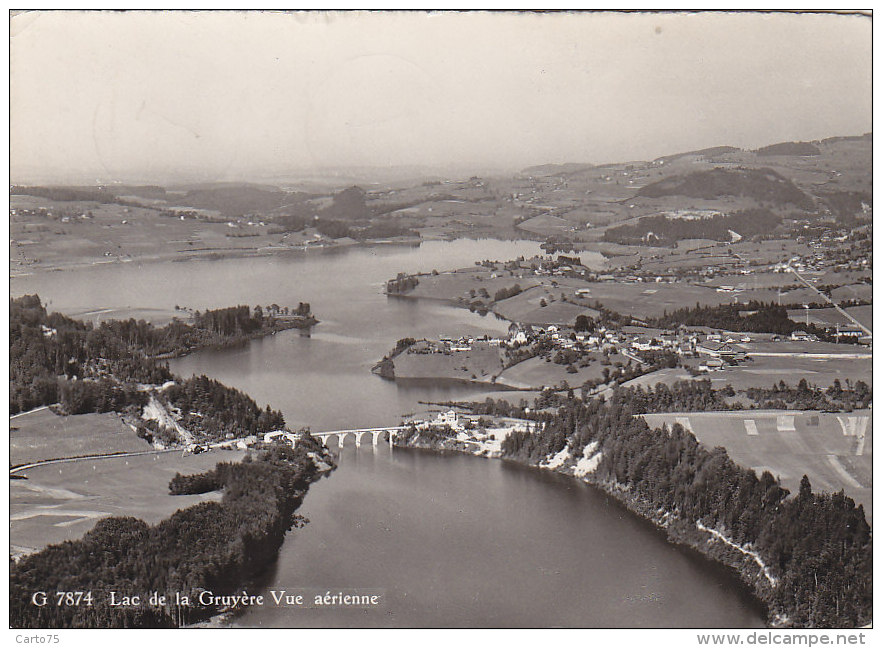 Suisse -  Lac de Gruyère - Vue aérienne - Postmarked Sorens 1949