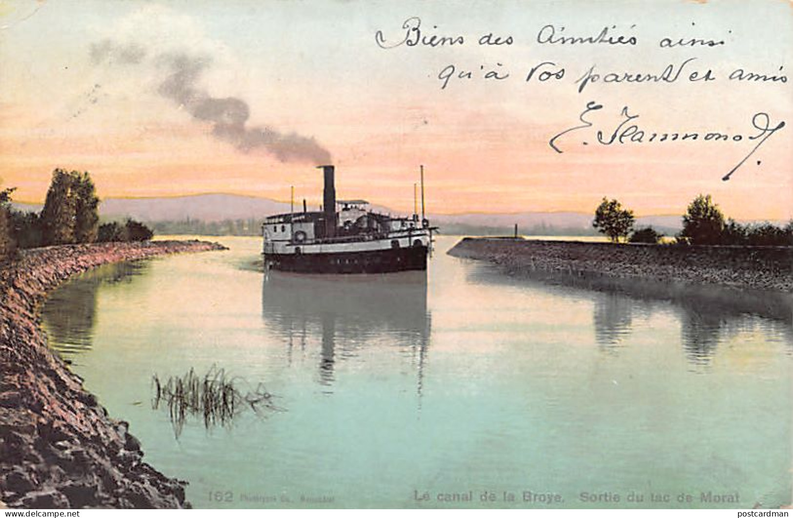 Suisse - Lac de Morat (NE) - Canal de la Broye - Bateau-Salon - Dampfer - Sortie du lac - Ed. Phototypie Co 162