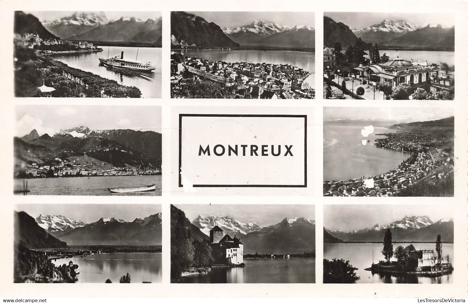 SUISSE - lac Léman - bateaux - barque - montagnes - bâtiments historiques - tourisme - détente - Carte postale
