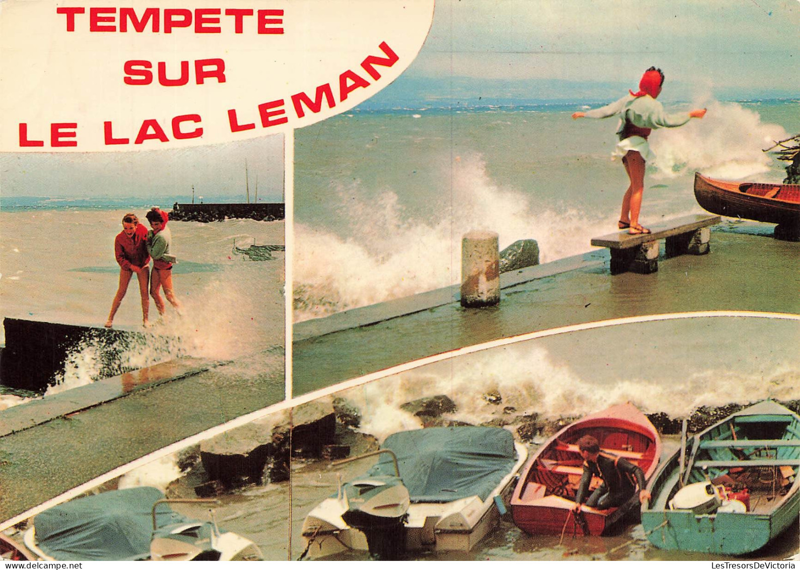 SUISSE - Lac Léman - Tempête - Vague - Barque - Transport - Quai - animé - Ed J Cellard - Carte postale