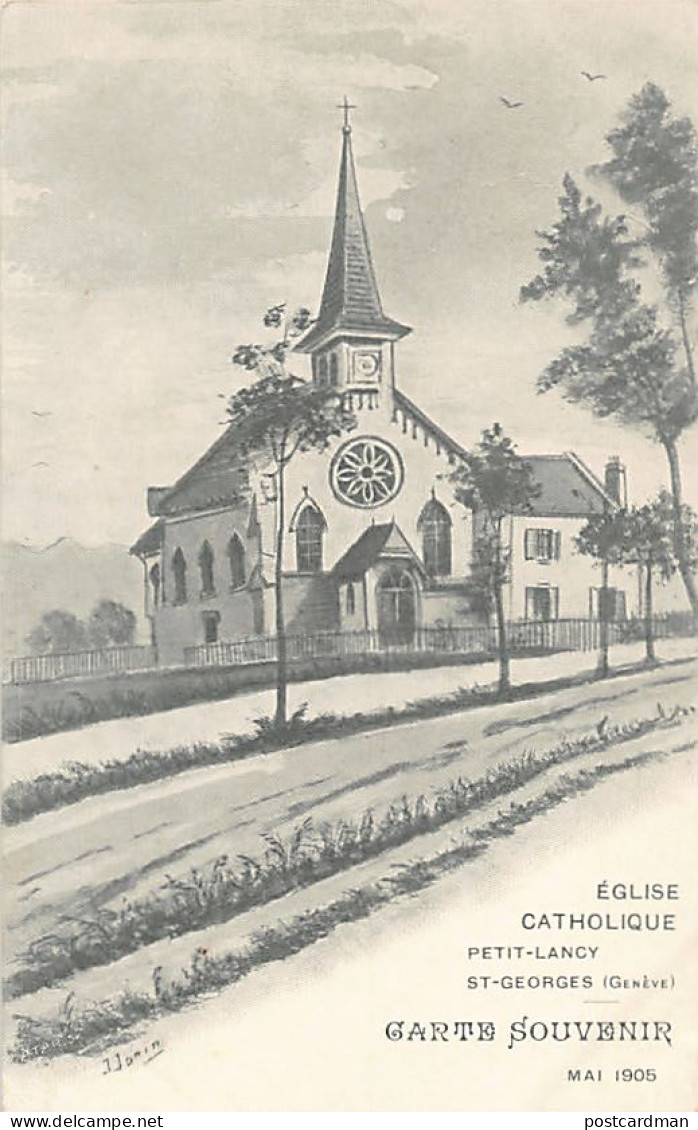 Suisse - LANCY (GE) Église Catholique - Petit-Lancy - Saint-Georges - CARTE SOUVENIR Mais 1905 - Artiste J. Janin - Ed.