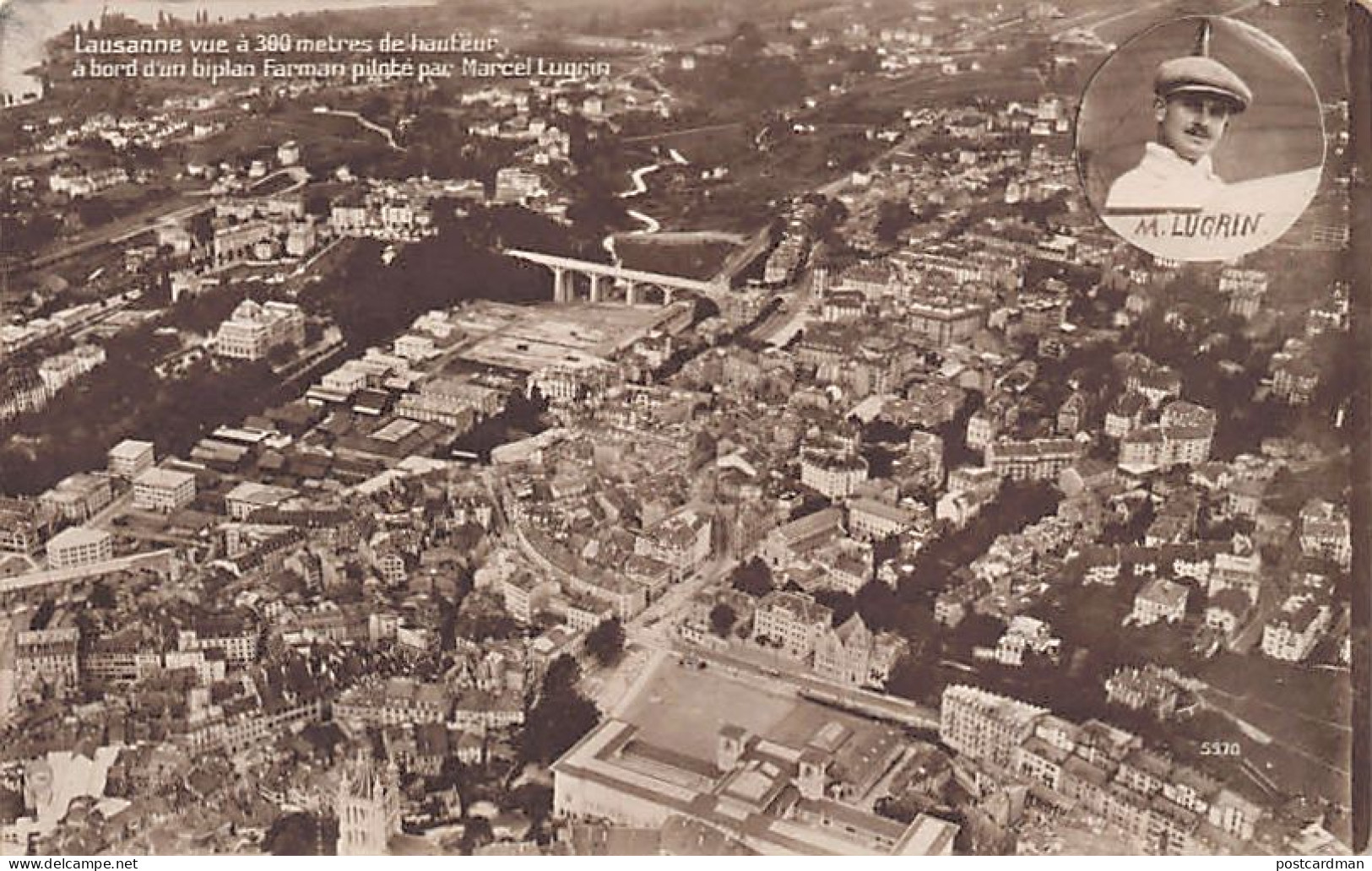 Suisse - LAUSANNE - Vue aérienne - Biplan Farman de Marcel Lugrin - Ed. E. Wurgler