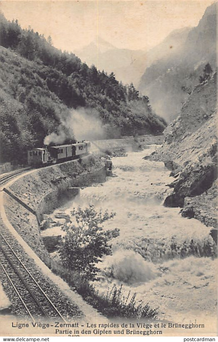 Suisse - Ligne de chemin de fer Viège-Zermatt (VS) Les rapides de la Viège et le Brünegghorn - Ed. L. Burgy 3482