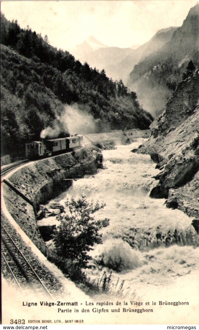 Suisse - Ligne Viège-Zermatt - Les rapides de la Viège et Brünegghorn