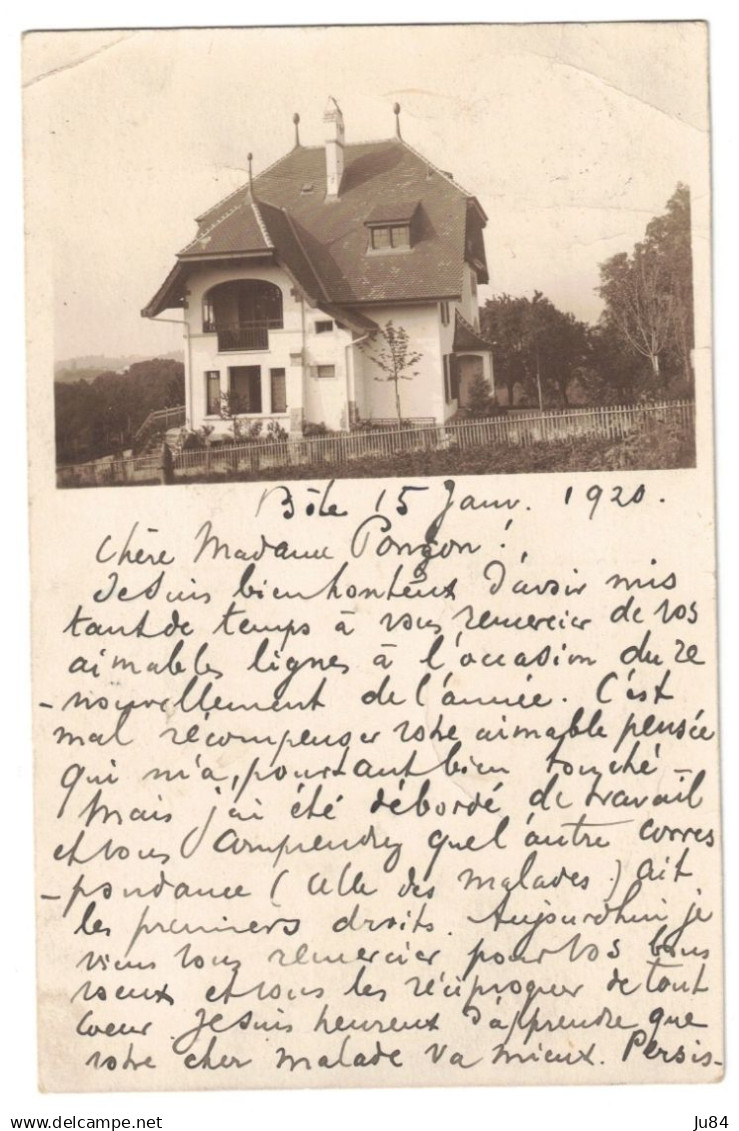 Suisse - Neuchâtel - Bôle - Carte photo d'une maison - Carte Postale pour la Drôme (France) - 15 janvier 1920