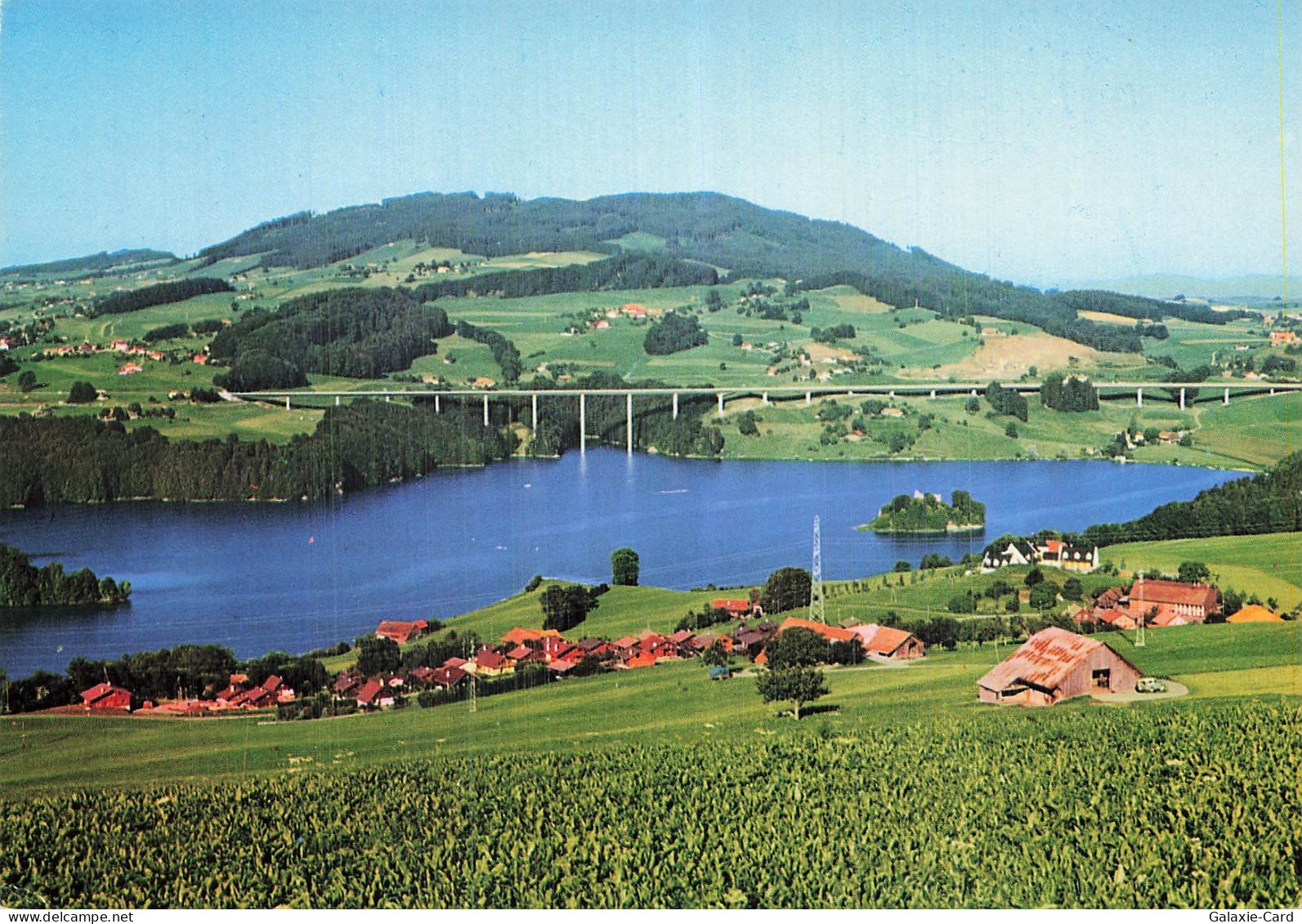 SUISSE PONT LA VILLE LAC DE LA GRUYERE ET RUINES D OGOZ