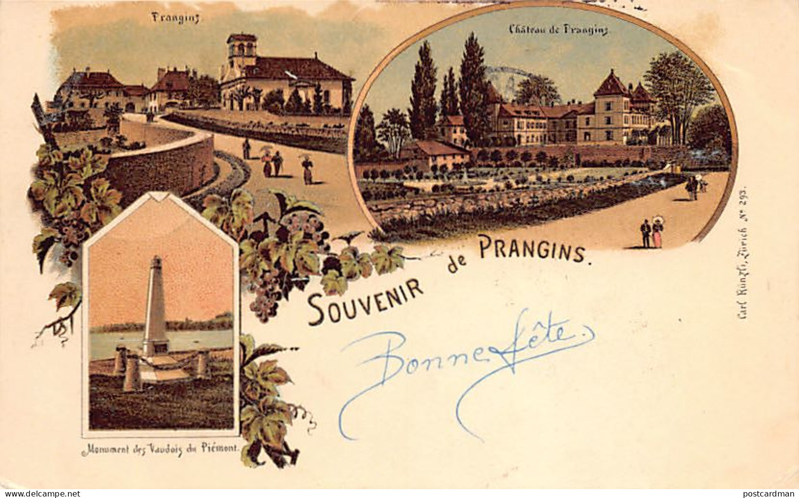 Suisse - Prangins (VD) Litho - Multivue - Monument des Vaudois du Piémont - Château - Vue générale - Ed. Carl Künzli 293