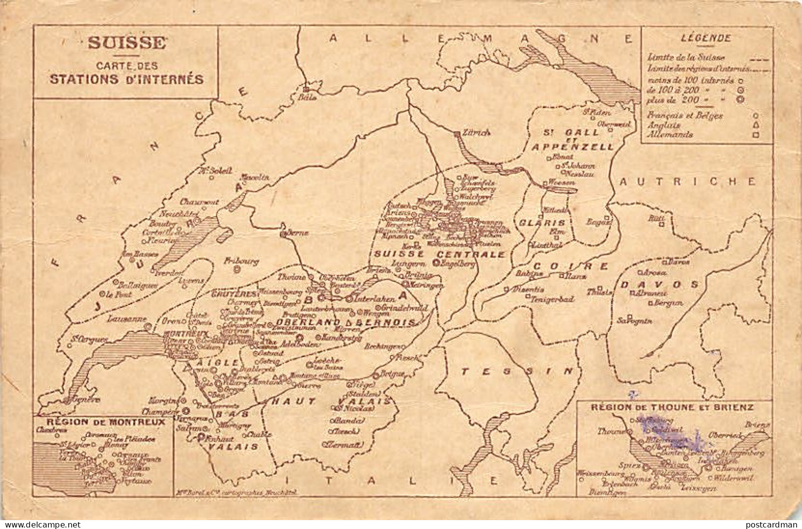 Suisse - RIVAZ (VD) Carte des stations d'internés pendant la Première Guerre Mondiale - VOIR LES SCANS POUR L'ÉTAT - Ed.