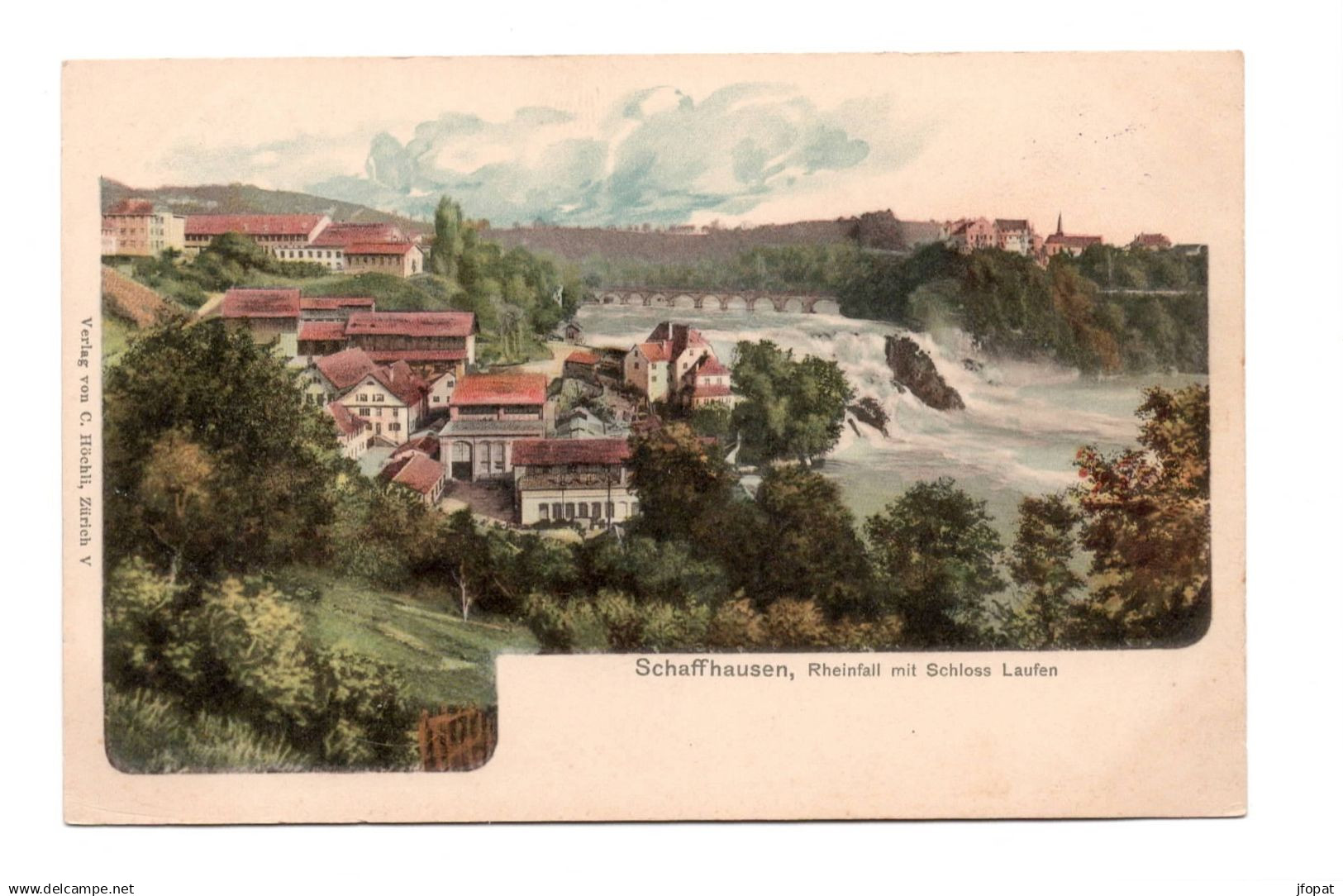 SUISSE - SCHAFFHOUSE, pionnière aquarellée (LISEZ mes conditions d'offre inférieure)