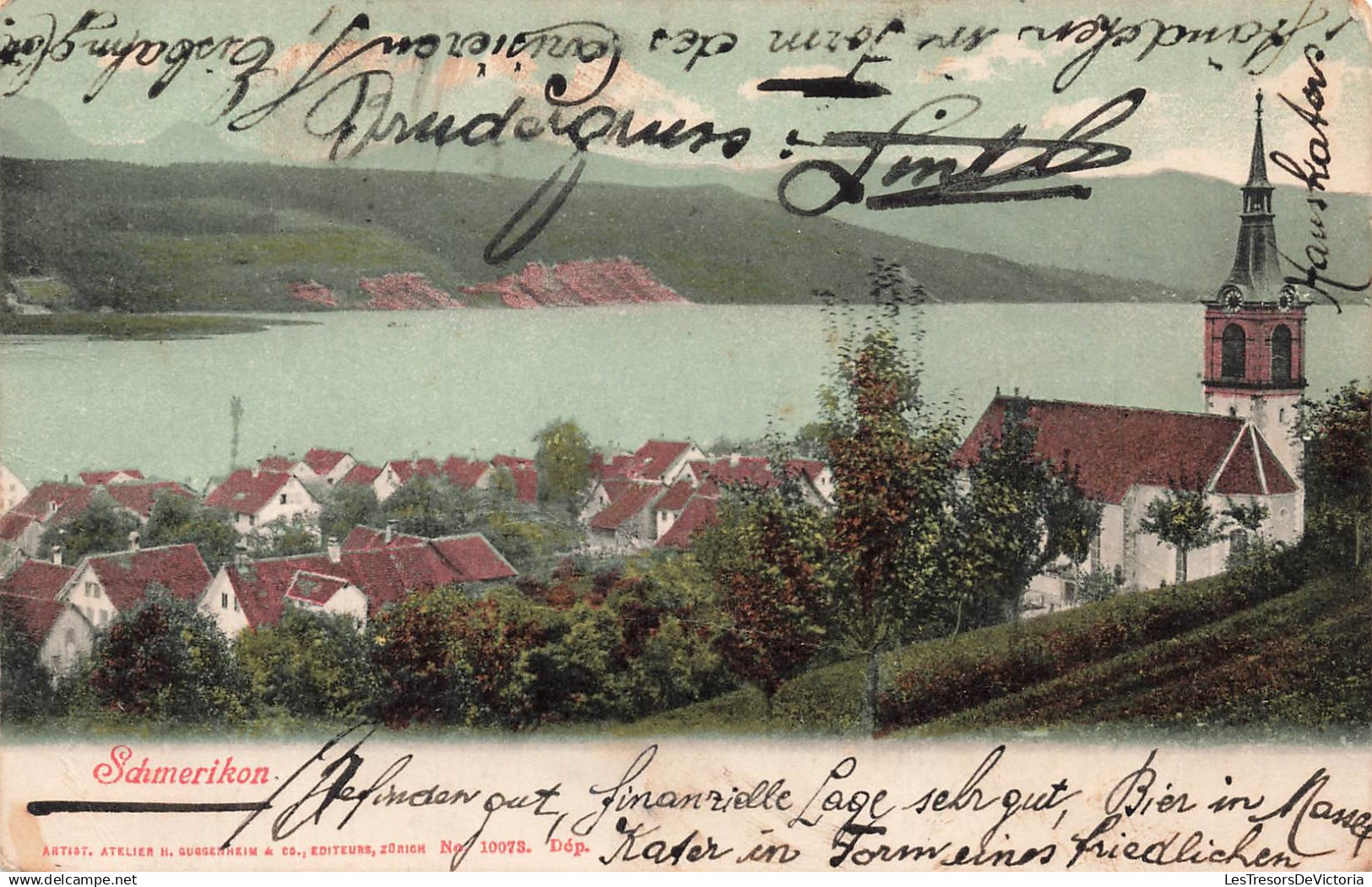 SUISSE - Schmerikon - Lac - Clocher - Eglise - Toits rouges - colorisé - ed H Guggenheim & Co - Carte Postale Ancienne